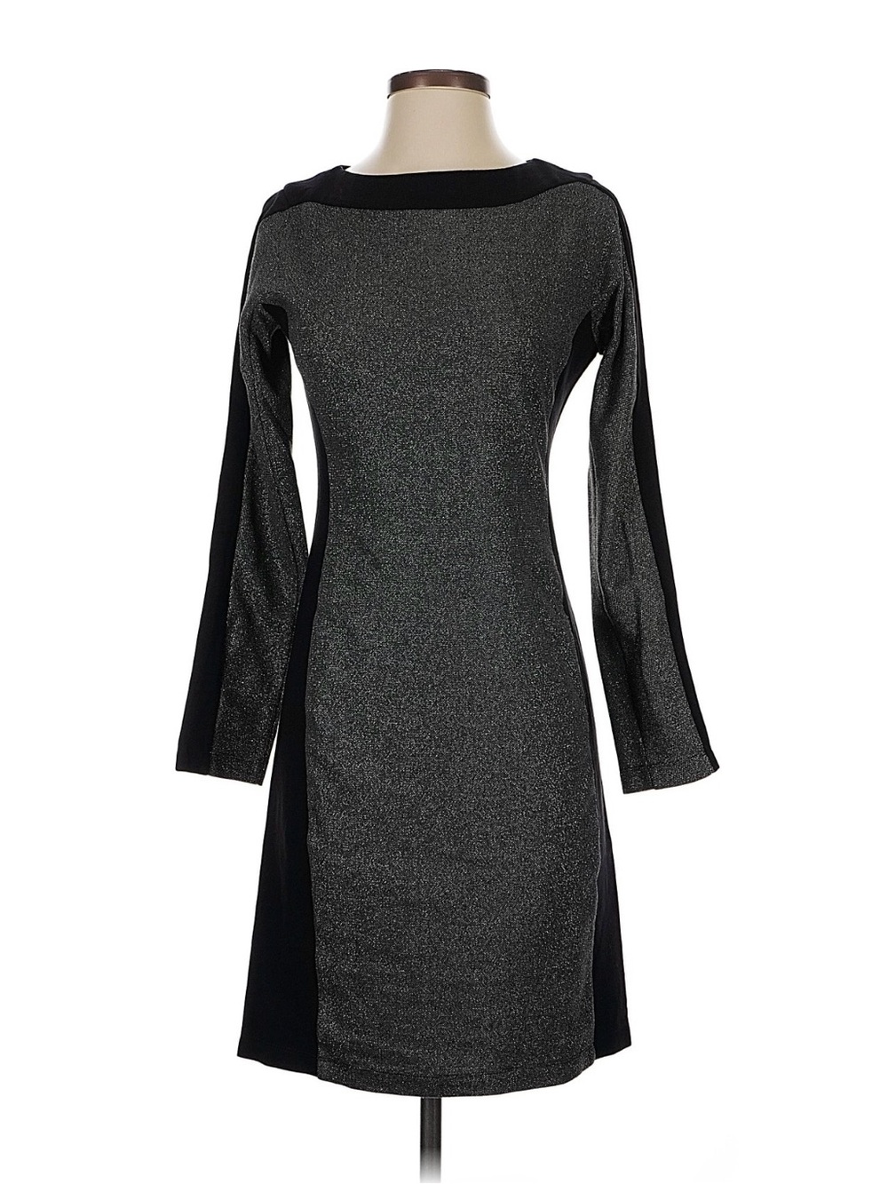 BCBGMaxAzria Black and Silver Long-Sleeve Sheath Dress